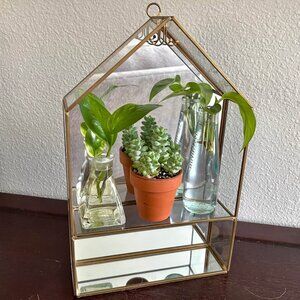 Vintage Glass Brass and Mirror Curio Shelf Display Cabinet